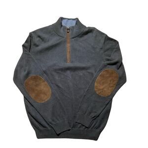 Vineyard Vine Medium Gray Brown Suede Mock Neck Elbow Patches Cotton Sweater